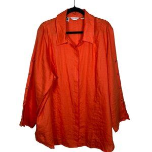 Richard Malcolm Irish Linen Womens Button Down Shirt Long Sleeve  Size 3X Orange
